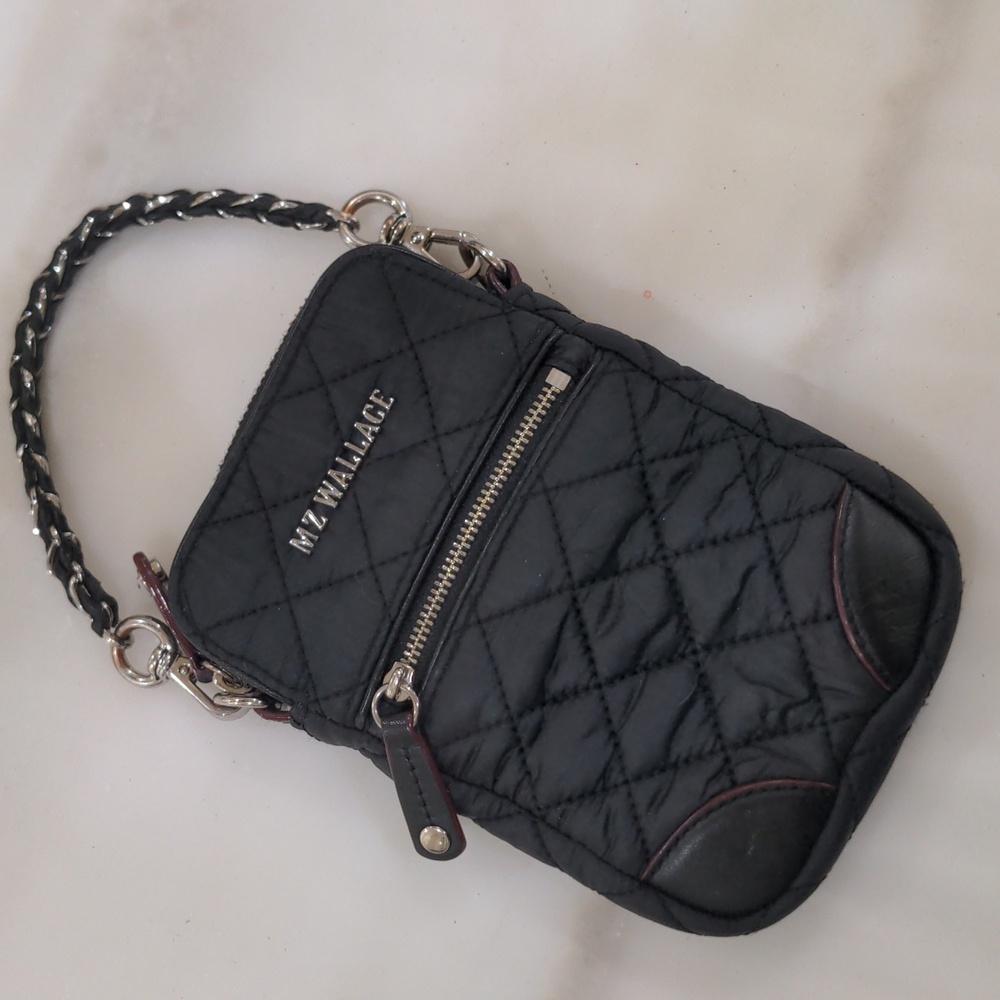 MZ Wallace Micro Crosby Bag.  Missing Long Strap. Black/Silver.
